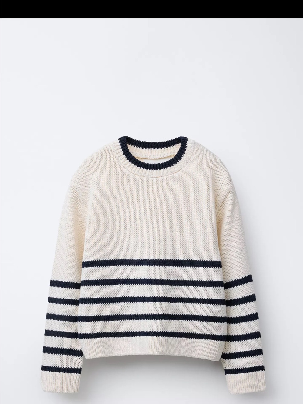 Zara Cream and Navy Striped Crewneck Sweater